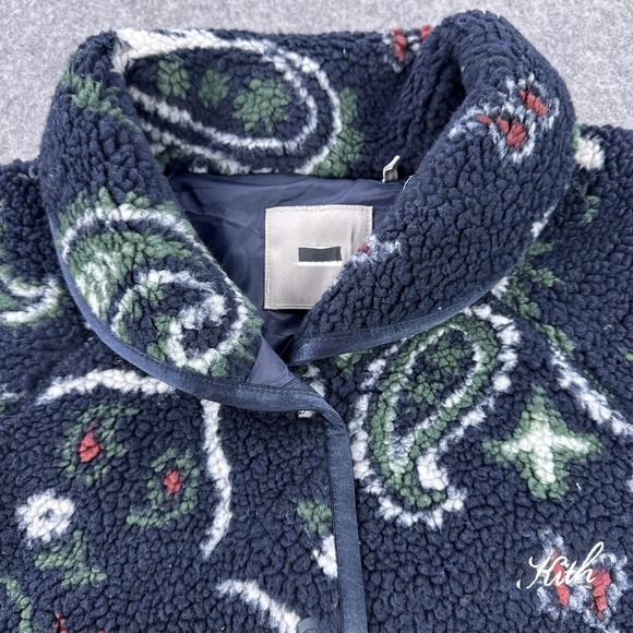 Kith & Kin Pinehurst Jacket Mens Small Blue Sherpa Fleece Paisley Bomber Snap - Picture 2 of 12